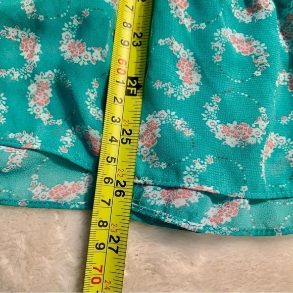 LC Lauren Conrad Tunic Top XL Seafoam Green Floral Pink Cream Ruffled Tiers - Picture 13 of 15